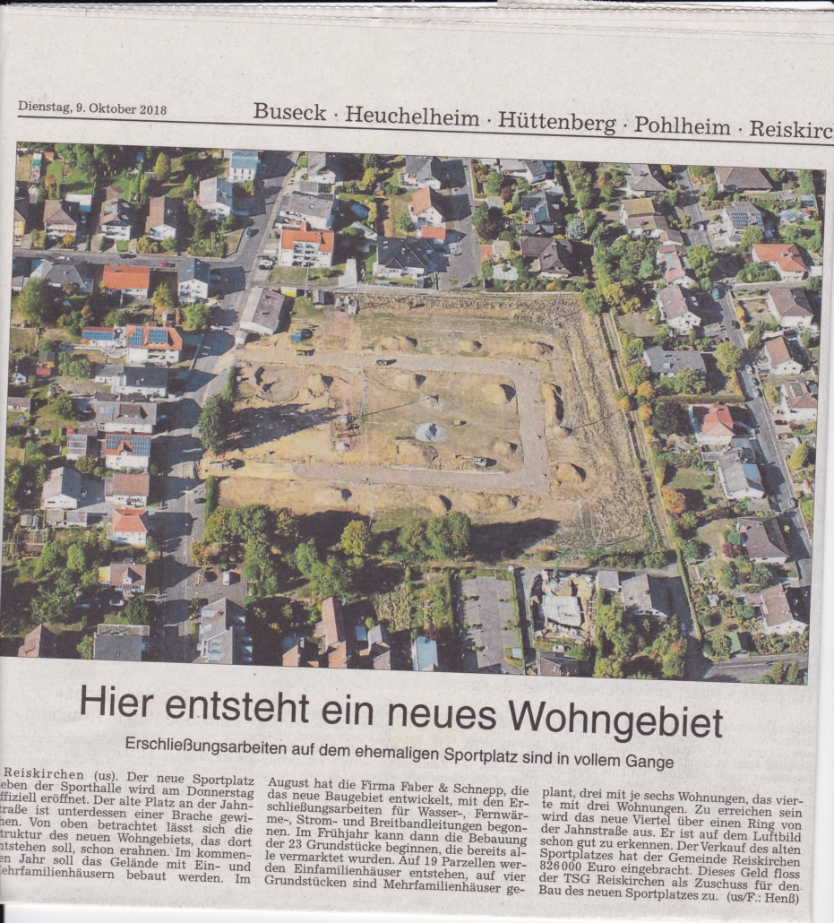 Zeitungsartikel "Hier entsteht ein neues Wohngebiet" vom 9. Oktober 2018