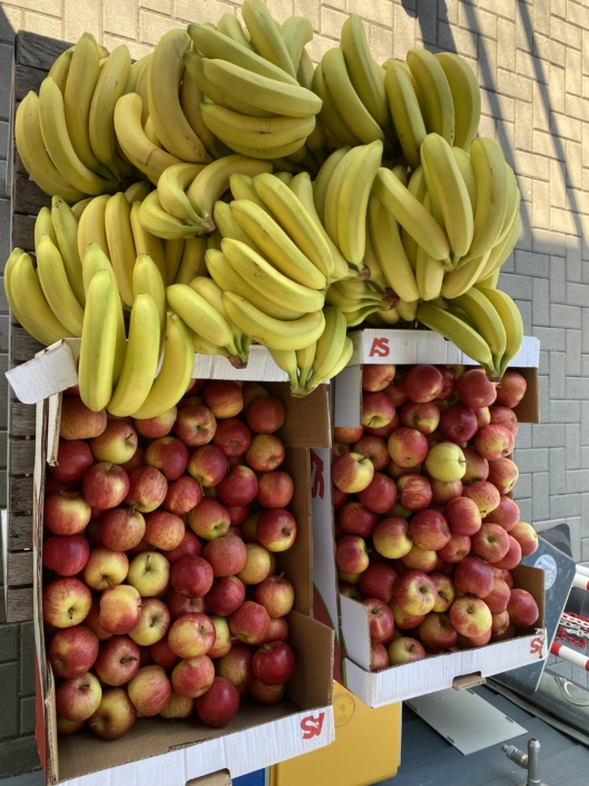 Aufnahme zu den Bundesjugendspielen: Sie zeigt Äpfel und Bananen.